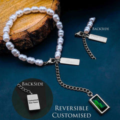 Love Green Emerald Pearl Links Toggle Clasp 18K Gold Stainless Steel Bracelet for Women