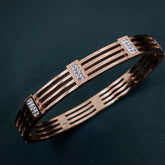 Filigree Copper Cubic Zirconia Rose Gold Openable Bangle Kada Women