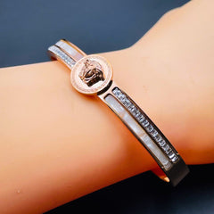 Stylish Copper Princess Cut Cubic Zirconia Mother Of Pearl Rose Gold Openable Bangle Kada Women