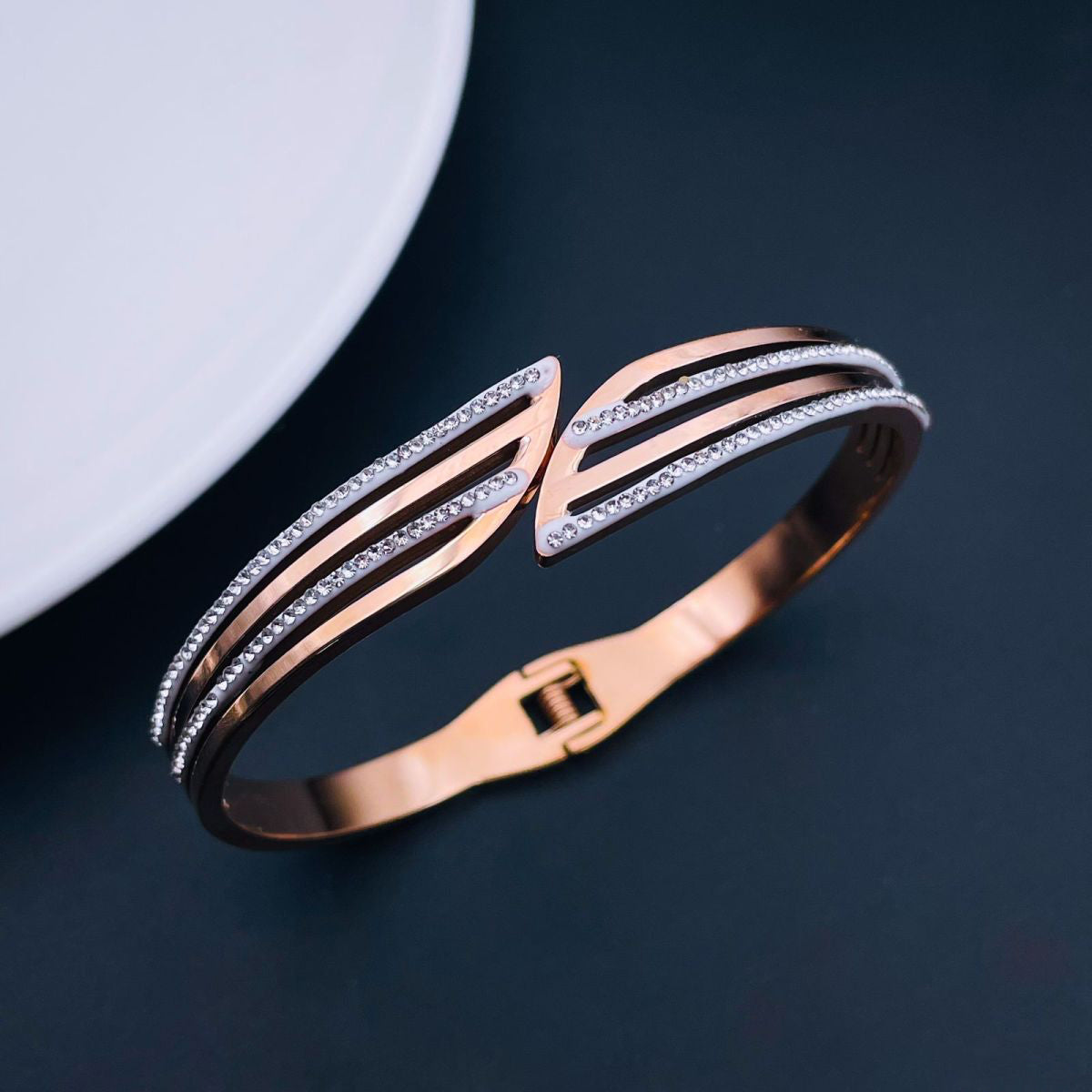 Filigree 18K Rose Gold Stainless Steel Openable Kada Cuff Bangle For Women