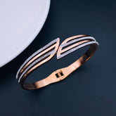 Filigree 18K Rose Gold Stainless Steel Openable Kada Cuff Bangle For Women