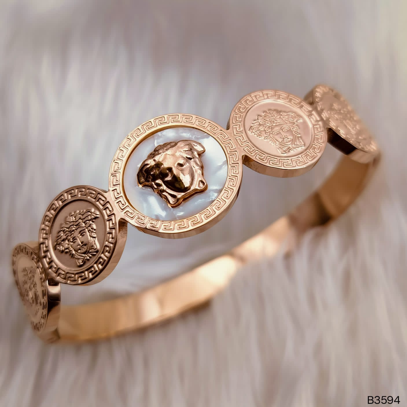 Medusa Mother Of Pearl 18K Rose Gold Stainless Steel Openable Kada For Women