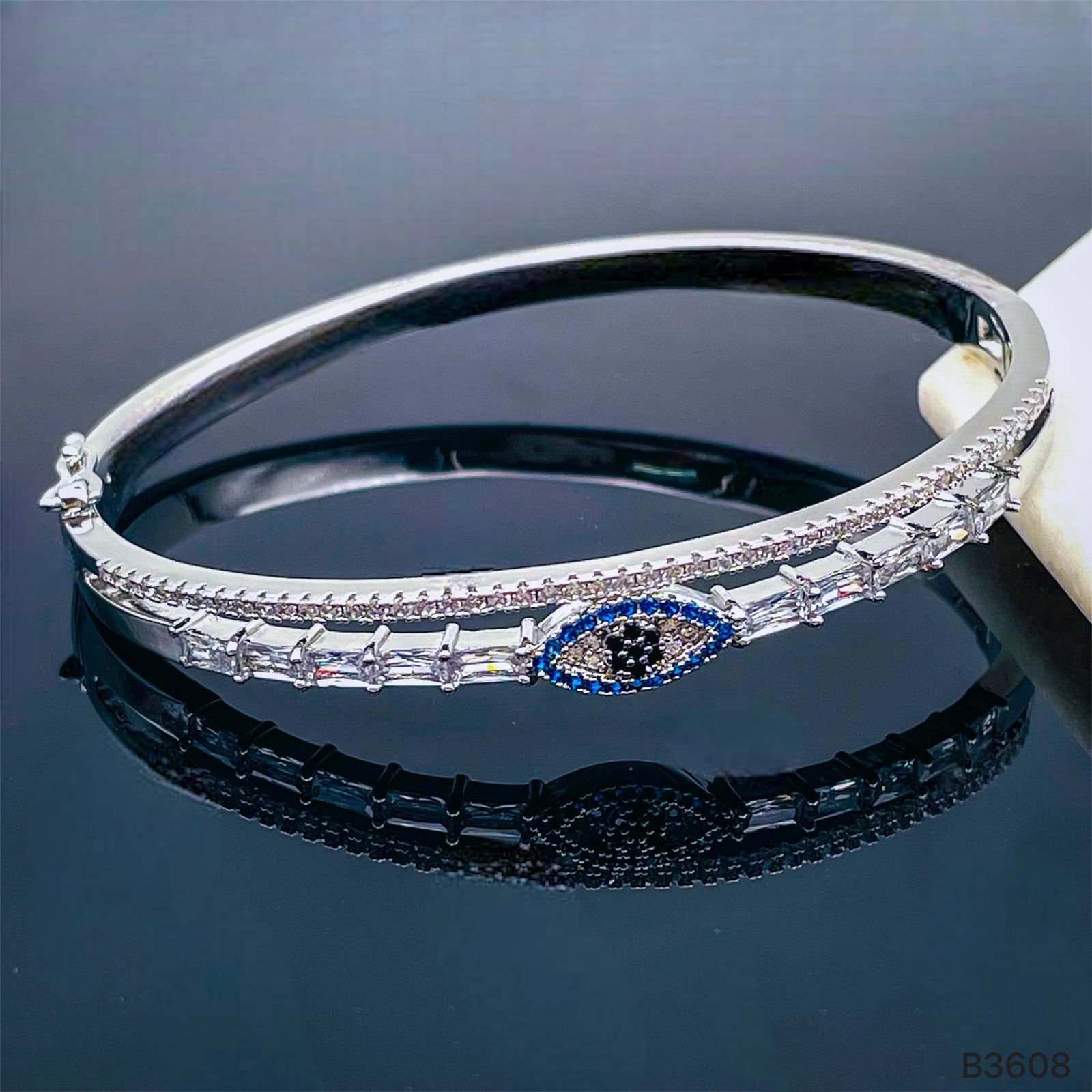Evil Eye Cubic Zirconia Silver Copper Openable Kada Bangle for Women