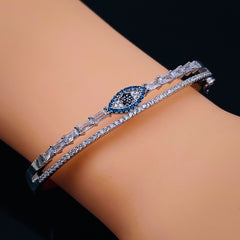 Evil Eye Cubic Zirconia Silver Copper Openable Kada Bangle for Women