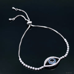 Evil Eye Silver Cubic Zirconia Copper Adjustable Slider Bracelet for Women