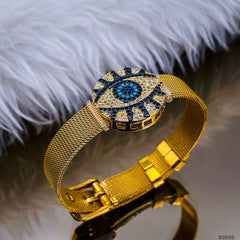 Evil Eye Medallion 18K Rose Gold Adjustable Mesh Watch Strap Bracelet for Women