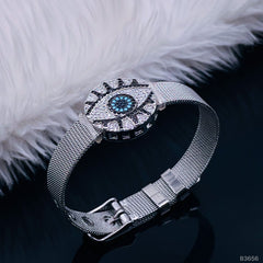 Evil Eye Medallion 18K Rose Gold Adjustable Mesh Watch Strap Bracelet for Women