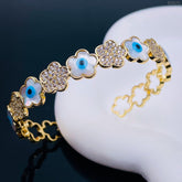Clover Evil Eye 18K Gold Cuff Kada Bangle for Women