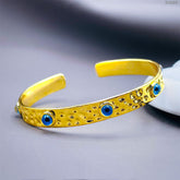 5 Evil Eye 18K Beaten Gold Anti Tarnish Cuff Kada Bangle for Women
