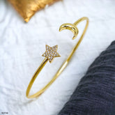Star Moon Cubic Zirconia 18K Gold Anti Tarnish Cuff Bracelet For Women