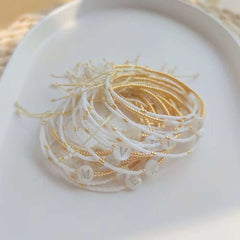 Alphabets Letter Moon Stone Handcrafted White Thread 18K Gold Adjustable Bracelet