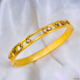 Dangling Zircons Roman Number 18K Gold Anti Tarnish Stainless Steel Openable Kada for Women