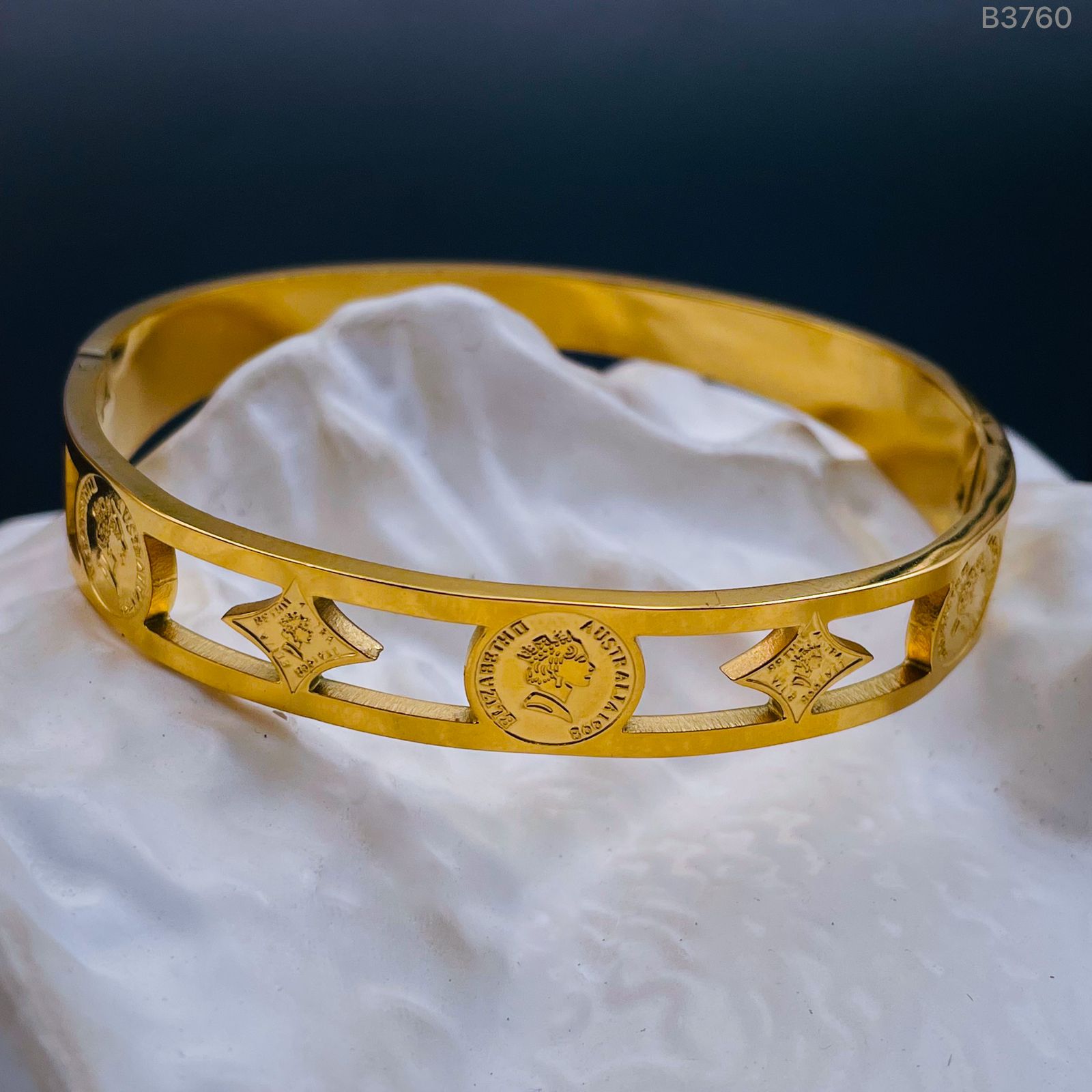 Queen Coin Ginni 18K Gold Anti Tarnish Stainless Steel Openable Kada for Women