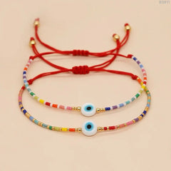 Evil Eye Handcrafted Neon Beads Multi Color Strand Thread Adjustable Bracelet