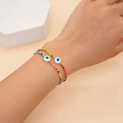 Evil Eye Handcrafted Neon Beads Multi Color Strand Thread Adjustable Bracelet