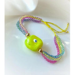 White Evil Eye Multi Color Crystal Beads Adjustable Thread Bracelet for Women