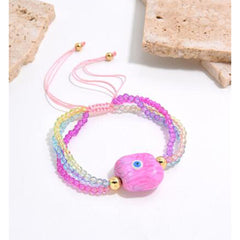White Evil Eye Multi Color Crystal Beads Adjustable Thread Bracelet for Women