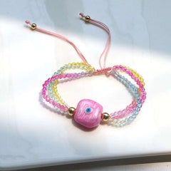 White Evil Eye Multi Color Crystal Beads Adjustable Thread Bracelet for Women