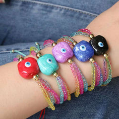White Evil Eye Multi Color Crystal Beads Adjustable Thread Bracelet for Women
