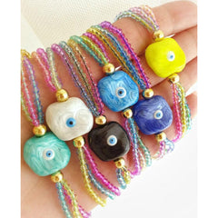 White Evil Eye Multi Color Crystal Beads Adjustable Thread Bracelet for Women