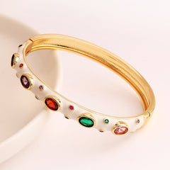 Hot Pink Enamel Gemstones 18K Gold Anti Tarnish Openable Kada For Women