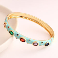Hot Pink Enamel Gemstones 18K Gold Anti Tarnish Openable Kada For Women