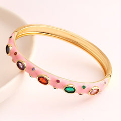 Hot Pink Enamel Gemstones 18K Gold Anti Tarnish Openable Kada For Women