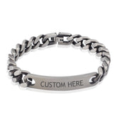 Gun Metal Brush Finish 316L Stainless Steel Customized Personalised Laser Engraved Id Curb Chain Bracelet For Men