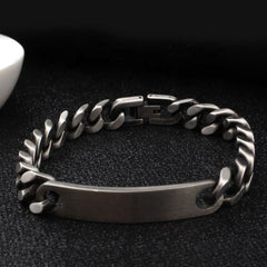 Gun Metal Brush Finish 316L Stainless Steel Customized Personalised Laser Engraved Id Curb Chain Bracelet For Men