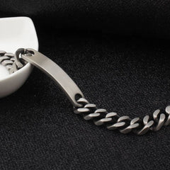 Gun Metal Brush Finish 316L Stainless Steel Customized Personalised Laser Engraved Id Curb Chain Bracelet For Men