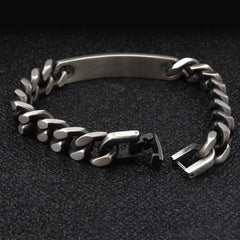 Gun Metal Brush Finish 316L Stainless Steel Customized Personalised Laser Engraved Id Curb Chain Bracelet For Men