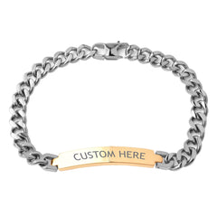 Classic Id 18K Gold 316L Stainless Steel Customized Personalised Laser Engraved Curb Chain Bracelet For Men Women