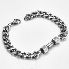 Dumbbell Barbell 18K Gold 316L Stainless Steel Dumbbell Barbell Curb Chain Bracelet For Men