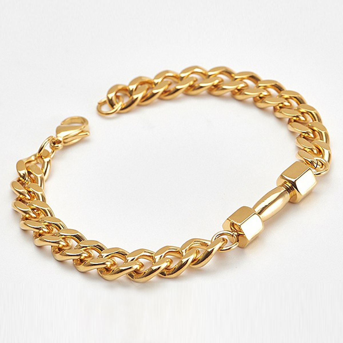 Dumbbell Barbell 18K Gold 316L Stainless Steel Dumbbell Barbell Curb Chain Bracelet For Men