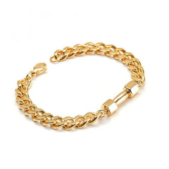 Dumbbell Barbell 18K Gold 316L Stainless Steel Dumbbell Barbell Curb Chain Bracelet For Men