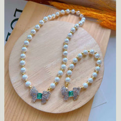 Green Emerald Butterfly Cubic Zirconia 18K Gold Pearl Bracelet for Women