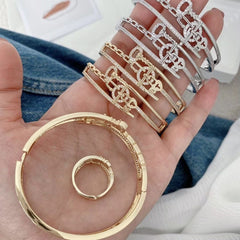 Nail Lock Fancy Cubic Zirconia 18K Gold Anti Tarnish Openable Kada Bracelet For Women