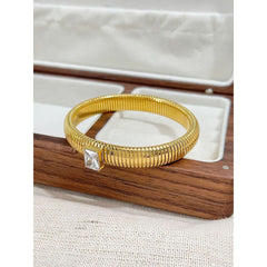 White Cubic Zirconia Stretchable Snake Elastic 18K Gold Anti Tarnish Stainless Steel Bangle Bracelet for Women