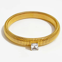 White Cubic Zirconia Stretchable Snake Elastic 18K Gold Anti Tarnish Stainless Steel Bangle Bracelet for Women