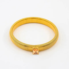 White Cubic Zirconia Stretchable Snake Elastic 18K Gold Anti Tarnish Stainless Steel Bangle Bracelet for Women