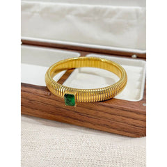 White Cubic Zirconia Stretchable Snake Elastic 18K Gold Anti Tarnish Stainless Steel Bangle Bracelet for Women