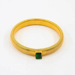 White Cubic Zirconia Stretchable Snake Elastic 18K Gold Anti Tarnish Stainless Steel Bangle Bracelet for Women