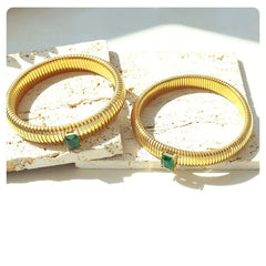 White Cubic Zirconia Stretchable Snake Elastic 18K Gold Anti Tarnish Stainless Steel Bangle Bracelet for Women