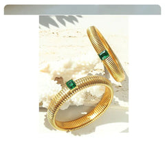 White Cubic Zirconia Stretchable Snake Elastic 18K Gold Anti Tarnish Stainless Steel Bangle Bracelet for Women