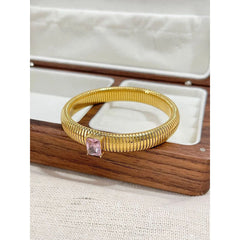 White Cubic Zirconia Stretchable Snake Elastic 18K Gold Anti Tarnish Stainless Steel Bangle Bracelet for Women