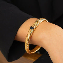 White Cubic Zirconia Stretchable Snake Elastic 18K Gold Anti Tarnish Stainless Steel Bangle Bracelet for Women