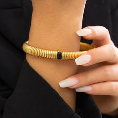 White Cubic Zirconia Stretchable Snake Elastic 18K Gold Anti Tarnish Stainless Steel Bangle Bracelet for Women