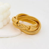 Triple Layer Chain Stretchable Snake Elastic 18K Gold Anti Tarnish Stainless Steel Bangle Bracelet for Women