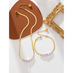 7 Princess Cut Cubic Zirconia Snake 18K Gold Anti Tarnish Stainless Steel Bracelet for Women