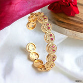Happy Smiley Ruby Red Cubic Zirconia 18K Gold Cuff Kada Bracelet for Women